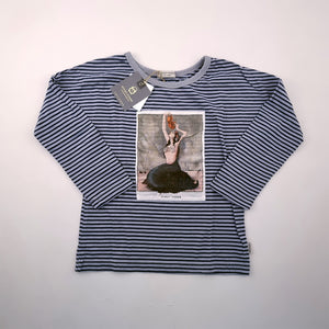 <b><span style="background-color: #ee1f44"><font color="white">&nbsp;*NEW*&nbsp;</font></span></b> 6-7Y Girls Blue and Grey Striped Long Sleeve Top with Mermaid - Sticky Fudge