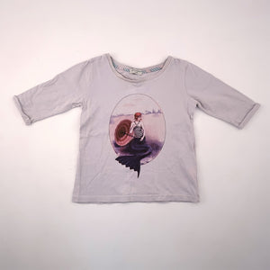 3-4Y Girls Light Grey  Long Sleeve Top with Mermaid - Sticky Fudge