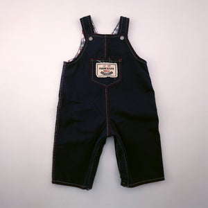 12-18M Boys Dark Blue Red Stitched Denim Reversible Dungaree - Phoebe & Floyd