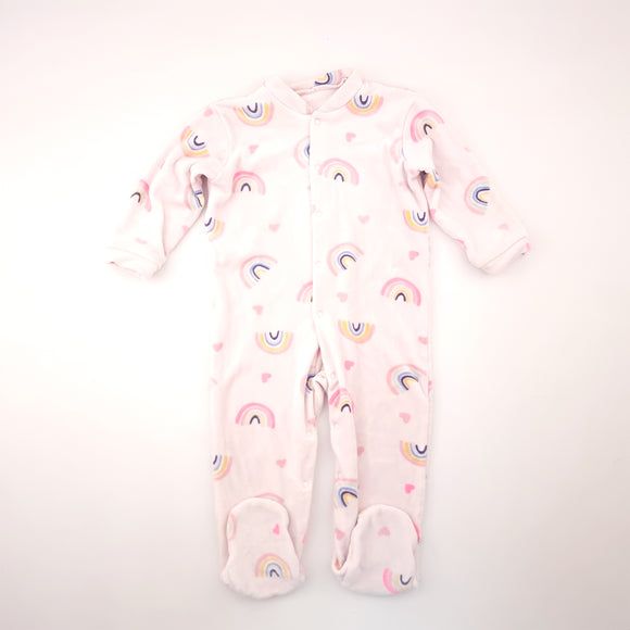 12-18M Girls Pink with Rainbows Babygrow - Woolworths