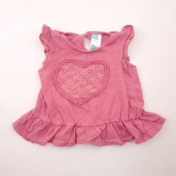 6-12M Girls Pink Sleeveless Top with Heart - Ackermans