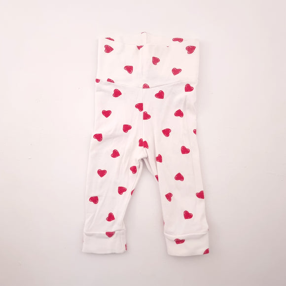 0-3M Girls White with Red Heart Pants - H&M