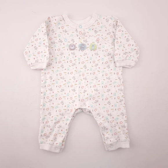 3-6M Girls White with Coloured Animals Long Sleeve Romper - Woolworths