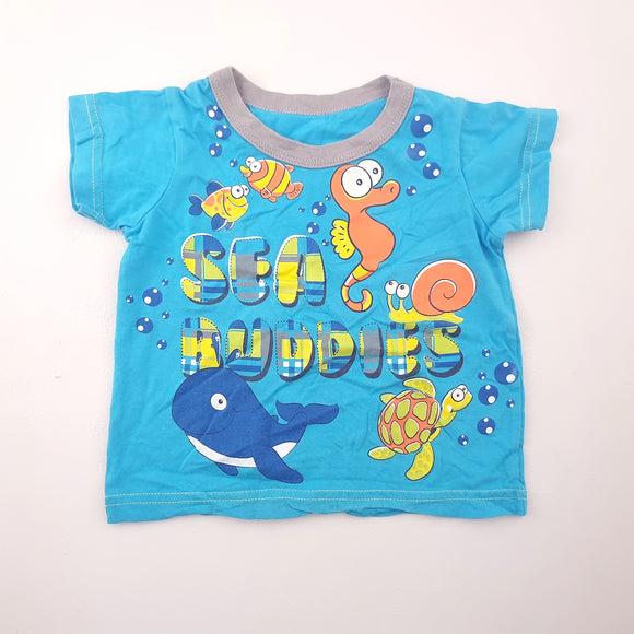 12-18M Boys Bright Blue Sea Buddies Shirt - Woolworths