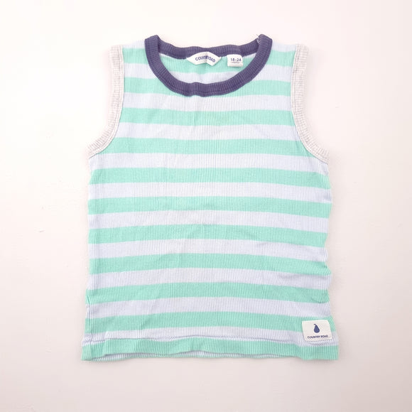 18-24M Boys White and Grey Striped Sleeveless Shirt - Woolworths