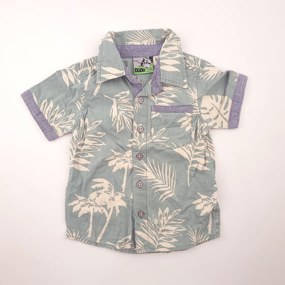 2-3Y Boys Faded Green Floral with Denim Trimming - Waga Dude