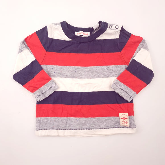 3-6M Boys Blue Red Grey Striped Long Sleeve Shirt - Country Road