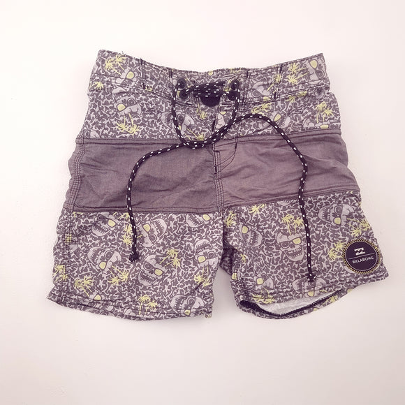 4-5Y Boys Grey and Yellow Skulls Swim Short - Billabong