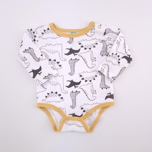 3-6M Boys White With Black Dinosaurs And Yellow Trim - Ackermans