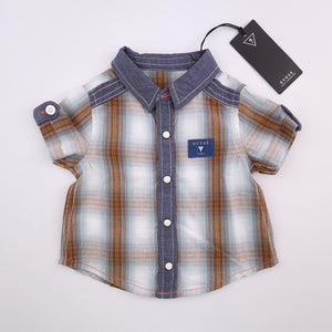 <b><span style="background-color: #ee1f44"><font color="white">&nbsp;*NEW*&nbsp;</font></span></b> 3-6M Boys Blue and Brown Blocks Button Shirt - Guess