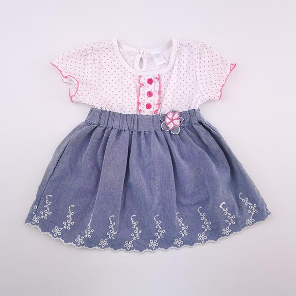 18-24M Girls White With Denim Dress - Ackermans