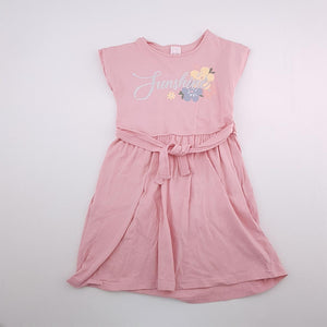 6-7Y Girls Pink With Belt And Sunshine Dress - KDS