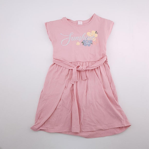 6-7Y Girls Pink With Belt And Sunshine Dress - KDS