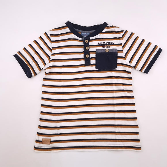 8-9M Boys White With Brown and Blue Stripes Shirt - Max and Mia