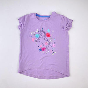 4-5Y Girls Purple With Unicorn And Hearts Shirt - Woolworths